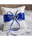 Drop Shipping europejskie wesele wystrój pierścień poduszka podwójne serce biały czerwony niebieski Handmade wstążka kokardka Rh