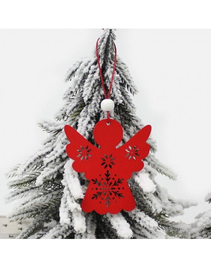 HUADODO 6 sztuk czerwony i biały drewniane drzewo Deer Snowman dekoracje na boże narodzenie ozdobne wisiorki dla choinka strona 