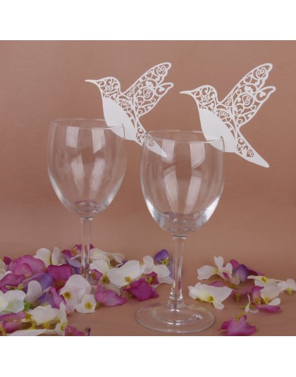 50 sztuk/paczka biały Humming Birds stół weselny nazwa karteczki z miejscem lampka do wina Party Decor 87933