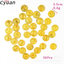 Cyuan 50 sztuk plastikowe skarb ze złotem monety Pirate złote monety zabawki rekwizyty Halloween dekoracje dla dzieci urodziny r