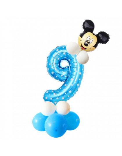 19 sztuk 32 calowy różowy niebieski urodziny cyfrowe balony z Mickey Minnie balon foliowy urodziny dzieci Party lateks Ballon 1 