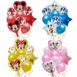 9 sztuk szczęśliwy dekoracje urodzinowe balon Mickey Minnie Mouse serce gwiazda balon Baby Shower z balonów foliowych Cartoon dz