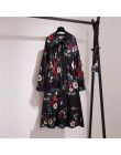 Kokardka na gumce talia Midi szyfonowa sukienka damska w stylu vintage, wiosenna letnia nadrukowana sukienka nowa kwiecista dług