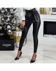 InstaHot złoty czarny pas wysokiej talii spodnie ołówkowe kobiety Faux Leather PU Sashes długie spodnie Casual Sexy ekskluzywny 
