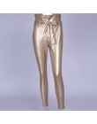 InstaHot złoty czarny pas wysokiej talii spodnie ołówkowe kobiety Faux Leather PU Sashes długie spodnie Casual Sexy ekskluzywny 