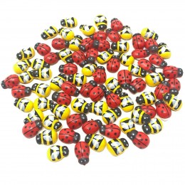 100 sztuk Mini 9x12mm mieszane żółte pszczoły i czerwone biedronki drewniany Card Wood Toppers samoprzylepne DIY wielkanoc rzemi
