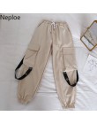 Neploe hiphopowy sweter kobiet Cargo spodnie wysokiej talii kieszenie wstążka luźne cały mecz 2019 nowych moda 90230