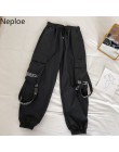Neploe hiphopowy sweter kobiet Cargo spodnie wysokiej talii kieszenie wstążka luźne cały mecz 2019 nowych moda 90230