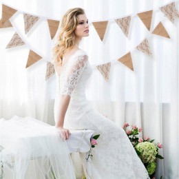 OurWarm 3m Vintage Wedding Lace Banner tło 13 flagi koronka z juty baner z chorągiewkami DIY Garland strona główna imprezowy fes