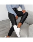 InstaHot eleganckie wysokiej talii spodnie ze sztucznej skóry kobiety wąskie spodnie ołówkowe biurowa, damska spodnie na co dzie