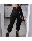 Gotycka bluza na zamek harajuku streetwear kobiety dorywczo spodnie harem z łańcuszkiem solidne czarne spodnie fajne modne spodn