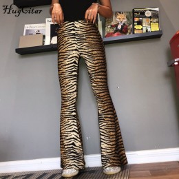 Hugcitar wysokiej talii wzór w cętki flare legginsy 2018 jesień zima kobiety moda sexy dopasowane spodnie spodnie klubowe