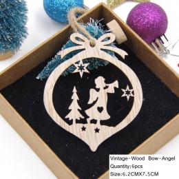 6 sztuk/partia Vintage Hollow Christmas Gift drewniane ozdoby wiszące drewniane rzemiosło ozdoby choinkowe ozdoby dla dzieci zab