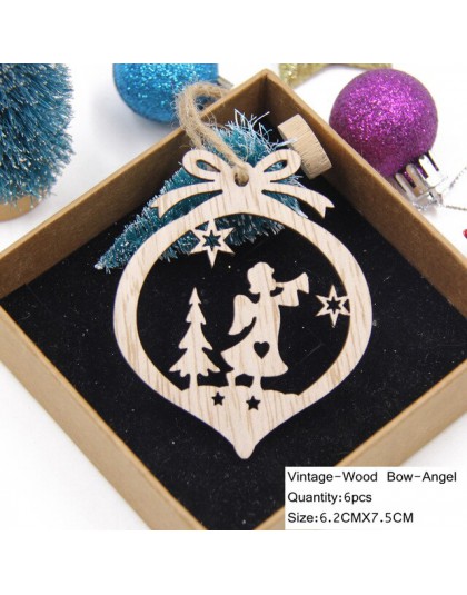 6 sztuk/partia Vintage Hollow Christmas Gift drewniane ozdoby wiszące drewniane rzemiosło ozdoby choinkowe ozdoby dla dzieci zab