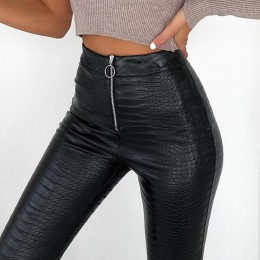 InstaHot eleganckie wysokiej talii spodnie ze sztucznej skóry kobiety wąskie spodnie ołówkowe biurowa, damska spodnie na co dzie