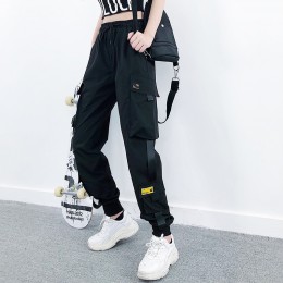 Kobiety moda Streetwear Cargo spodnie czarne do kostek elastyczne spodnie do biegania kobiece luźne spodnie Casual Plus rozmiar 