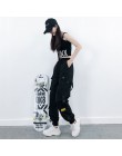 Kobiety moda Streetwear Cargo spodnie czarne do kostek elastyczne spodnie do biegania kobiece luźne spodnie Casual Plus rozmiar 