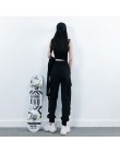 Kobiety moda Streetwear Cargo spodnie czarne do kostek elastyczne spodnie do biegania kobiece luźne spodnie Casual Plus rozmiar 