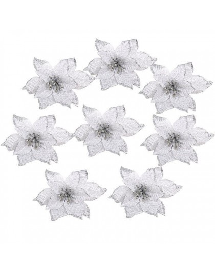 5/10 sztuk 14cm brokat sztuczne kwiaty do dekoracji choinki DIY boże narodzenie ozdoby domu ślub dekoracje na przyjęcie bożonaro