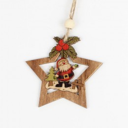 HUADODO 4 sztuk drewniane gwiazda ozdoby choinkowe zawieszki ozdoby na boże narodzenie Ornament dekoracyjny nowy rok dla dzieci 