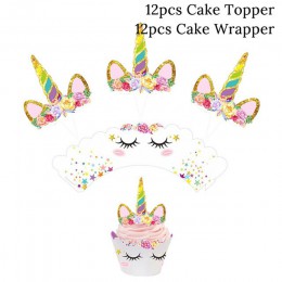 1 zestaw impreza jednorożec dostarcza różowa tęczowa opaska jednorożec Banner płyta balon serwetka Cupcake Wrapper Baby Shower d