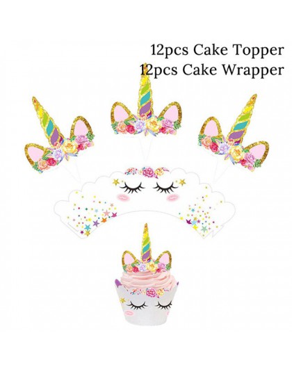 1 zestaw impreza jednorożec dostarcza różowa tęczowa opaska jednorożec Banner płyta balon serwetka Cupcake Wrapper Baby Shower d