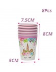 1 zestaw impreza jednorożec dostarcza różowa tęczowa opaska jednorożec Banner płyta balon serwetka Cupcake Wrapper Baby Shower d