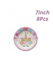 1 zestaw impreza jednorożec dostarcza różowa tęczowa opaska jednorożec Banner płyta balon serwetka Cupcake Wrapper Baby Shower d