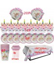 1 zestaw impreza jednorożec dostarcza różowa tęczowa opaska jednorożec Banner płyta balon serwetka Cupcake Wrapper Baby Shower d