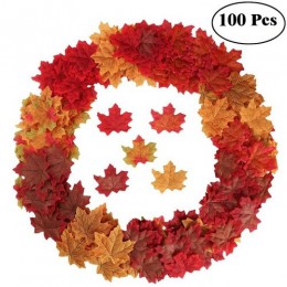 100 sztuk sztuczne liście klonu na ozdoby świąteczne symulacja domu liście jesienne dla domu wesele halloween Decor