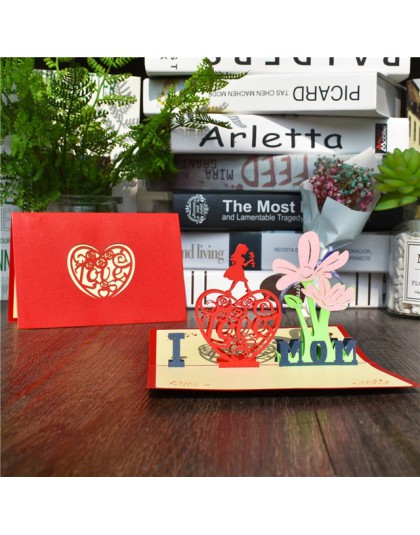 3D karty kirigami upominki na dzień matki karty kocham mamę goździki bukiety kwiatowe kartki z życzeniami dla matki kartka urodz