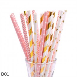 25/50pc Multicolor Rose złoty srebrny różowy niebieski folia gwiazda serce paski papierowe słomki do picia na ślub urodziny deko