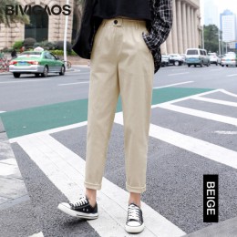 BIVIGAOS 2019 nowa wiosna kobiety odzież proste kombinezony Casual Harem Pants koreański w pasie trójkątna klamra Cargo Pants
