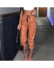 Kobiety PU spodnie skórzane Fashion Street Lady spodnie ołówkowe z elastyczną talią jesień sznurkiem spodnie dresowe kieszenie f