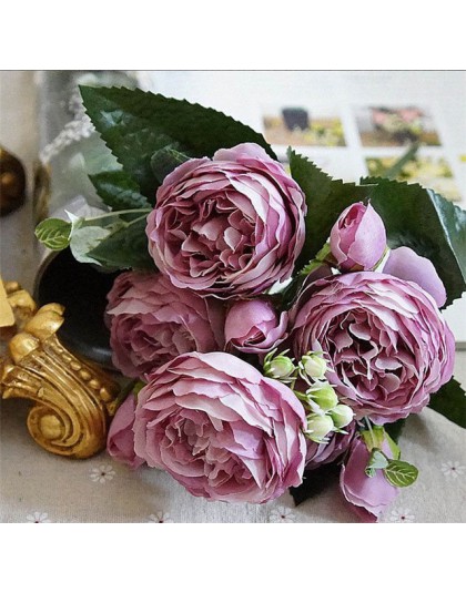 2018 jedwabna róża piwonia sztuczne kwiaty piękne Flores bukiet ślubny dekoracje do domu na imprezę Mariage sztuczne kwiaty A49B
