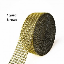 1Yard 8/24 wiersze złoto srebro kryształ diament Mesh Rhinestone wstążka na wesele prezent wazon kwiatowy dekoracje produkty wys