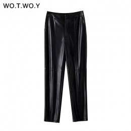 WOTWOY 2020 jesienno-zimowa wysokiej talii skórzane spodnie ołówkowe kobiety Streetwear Slim długa skórzana spodnie kobiece ubra
