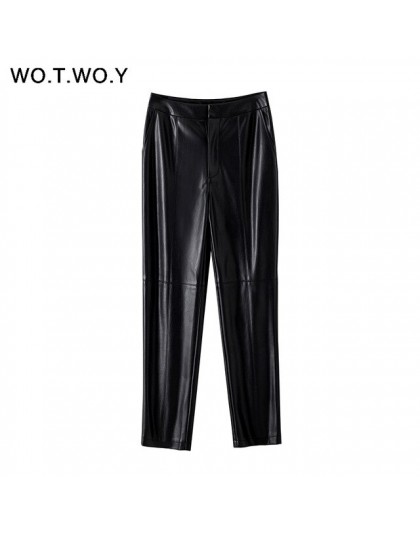WOTWOY 2020 jesienno-zimowa wysokiej talii skórzane spodnie ołówkowe kobiety Streetwear Slim długa skórzana spodnie kobiece ubra