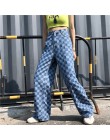 Harajuku Unisex spodnie wzór w kratkę luźne długie kobiety mężczyźni spodnie znosić modne niebieskie spodnie jeansowe Cargo Stre