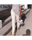 MissyChilli Knit skinny długie spodnie ołówkowe i Split kobiety elegancki biały czarne spodnie letnie wysokiej talii biurowe spo