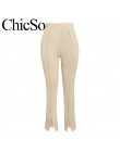 MissyChilli Knit skinny długie spodnie ołówkowe i Split kobiety elegancki biały czarne spodnie letnie wysokiej talii biurowe spo