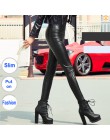 Elastyczny odcinek Faux Leather jesienne zimowe spodnie ołówkowe damskie aksamitne PU spodnie skórzane kobiece seksowne szczupły