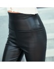 Elastyczny odcinek Faux Leather jesienne zimowe spodnie ołówkowe damskie aksamitne PU spodnie skórzane kobiece seksowne szczupły