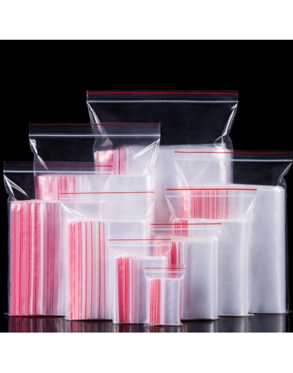 100 sztuk przechowywanie żywności torby biżuteria Ziplock Zip zamknięcie strunowe plastikowe przezroczyste torebki do ponownego 