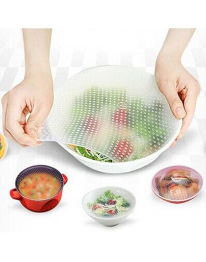4 sztuk silikonowe wielokrotnego użytku pokrywy misek przechowywanie żywności obejmuje wielokrotnego użytku Veggie Saver pakiet 