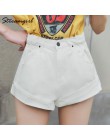 Spodenki jeansowe Streamgirl damskie białe damskie krótkie jeansy Khaki szerokie nogawki w pasie Vintage spodenki z wysokim stan