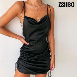 ZSIIBO moda damska solidne paski spaghetti Backless bez rękawów seksowne sukienki dół długość regulowana damska Casual Dress now