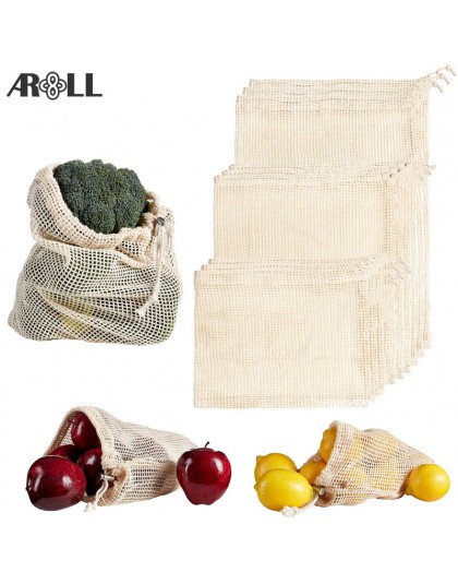 Wielokrotnego użytku torby z siatki organicznej bawełny torby z siatki kuchennej torba wielokrotnego użytku siatki bawełniane to