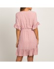 Letnia sukienka 2020 styl boho sukienka plażowa moda z krótkim rękawem dekolt w szpic Polka Dot-line Party Dress Sundress Vestid