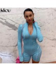 Kliou kobiety moda playsuit pełna rękaw zipper fly odblaskowe paski patchwork pajacyki 2019 kobiet elastyczne skinny body